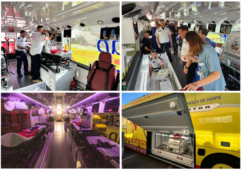 אוטובוס טיפול נמרץ של מד&quot;א העביר פגים לפגייה ממוגנת במבצע מיוחד